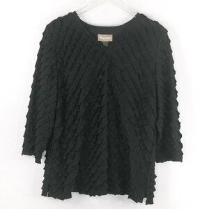 TanJay Black Pleated 3/4 Sleeve Blouse Women's Size 2X
